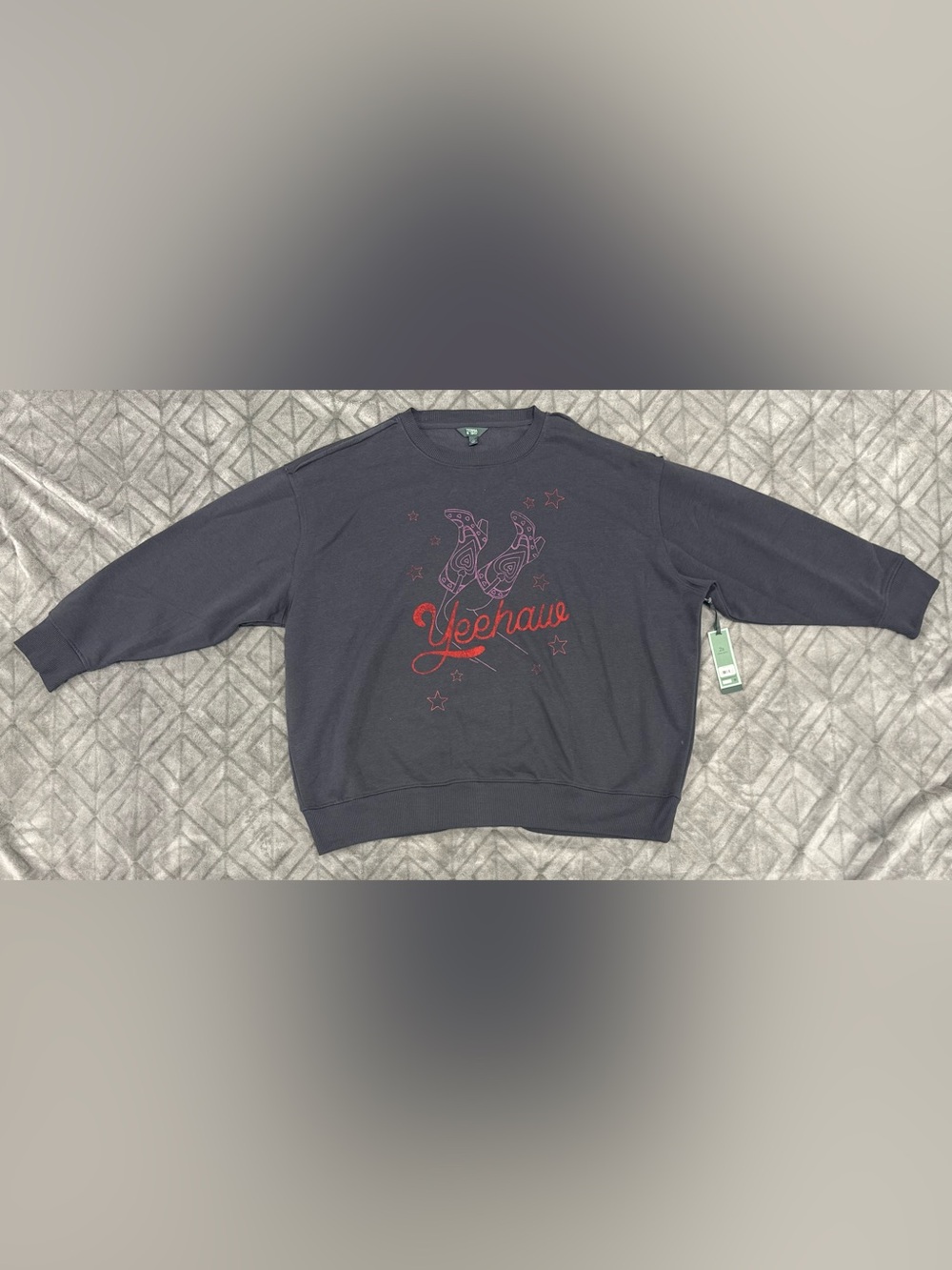 Terra & Sky Women’s 2X Yeehaw Boots Graphic Sweatshirt Charcoal Cinder NWT